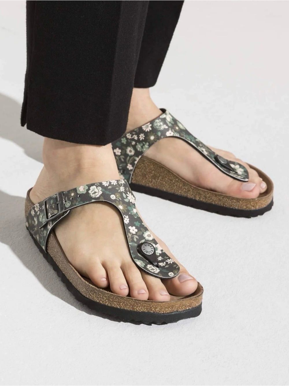 Birkenstock Gizeh Sandals Papillio Black White Floral Flowers